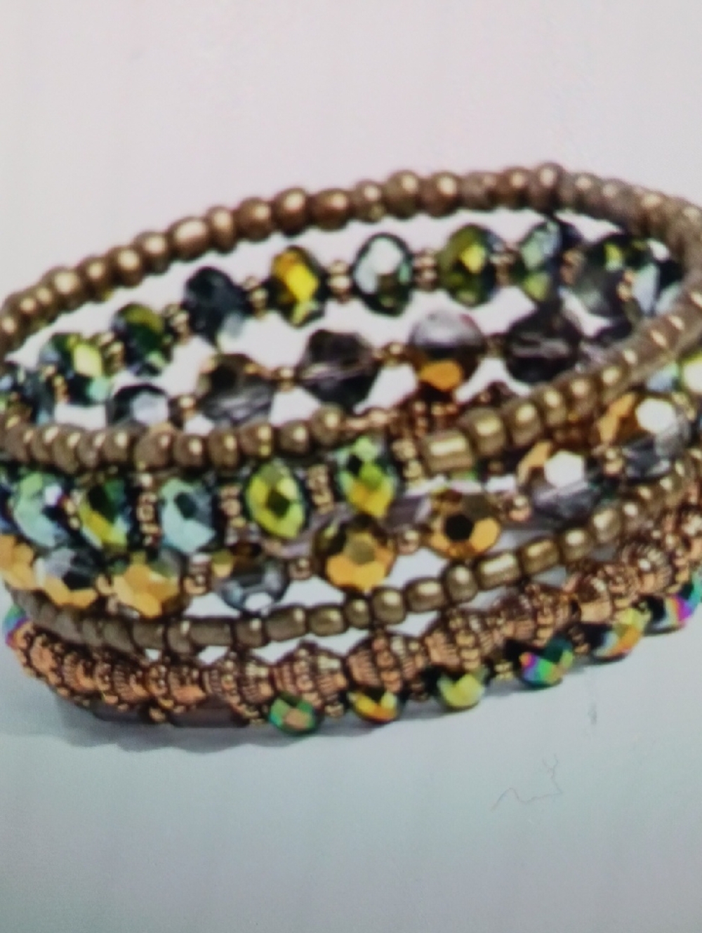 Gold and Iridescent Beaded Wrap Bracelet - Women Jewelry